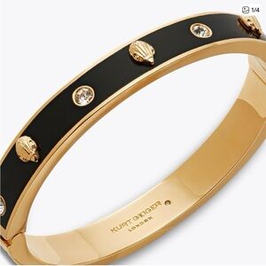 Kurt Geiger Gold and Black Enamel Crystal Accent Bangle